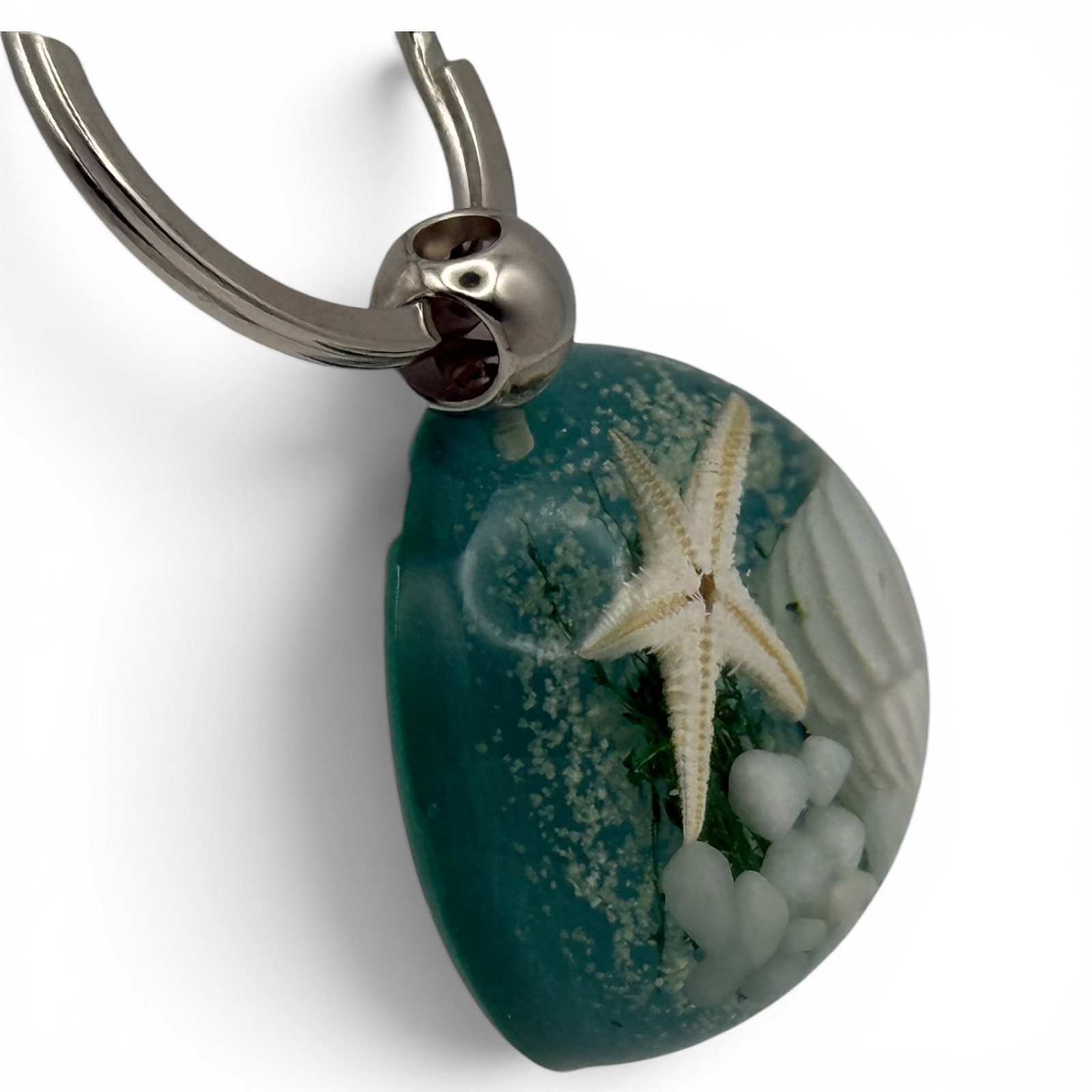 Dark Green Beach Starfish Resin Keychain Shell Ocean Sea Life Gift