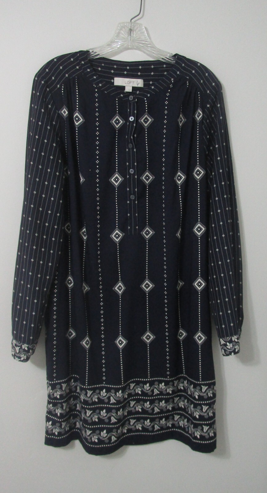 LOFT Dress Tunic Navy Blue Geometric Print No size L? Bust 40-41