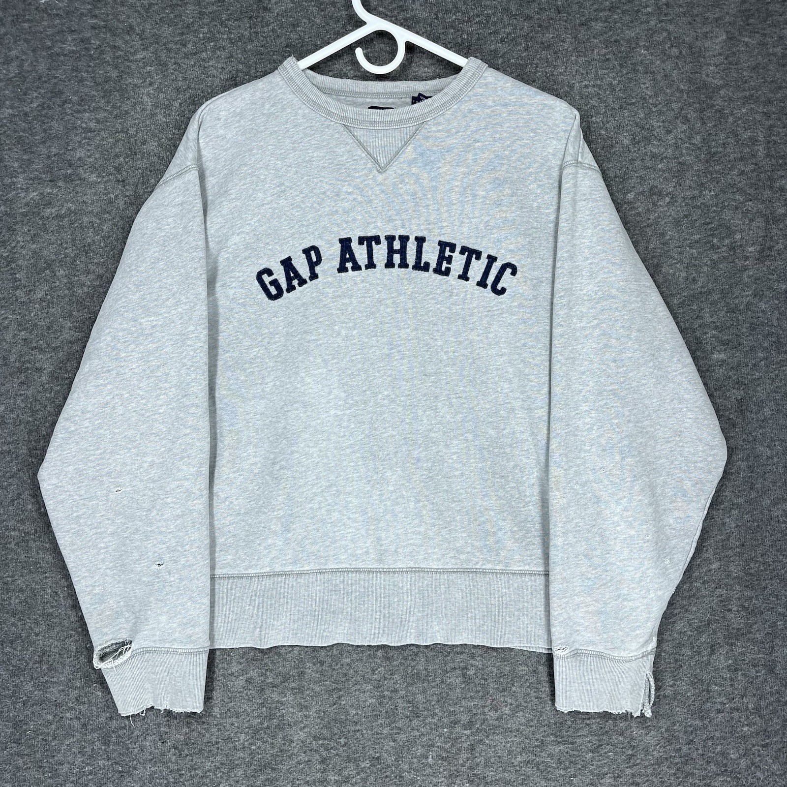 Vintage Gap Sweatshirt Men’s Small Gray 90s Y2K Boxy Athletic Distressed