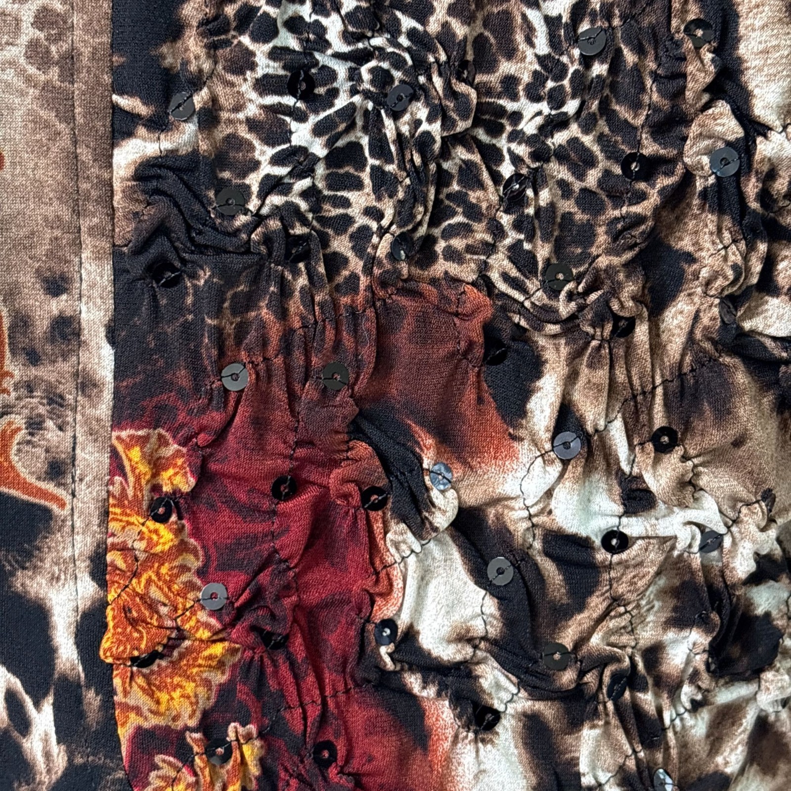 Joseph Ribkoff Jacket Womens Size 16 Brown Black Animal Print Sequin Zip Ruched