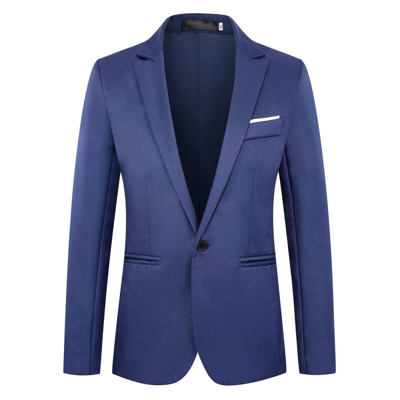 Men’s Business Casual One Button Jacket Blazer Wedding Slim Fit Long sleeve B