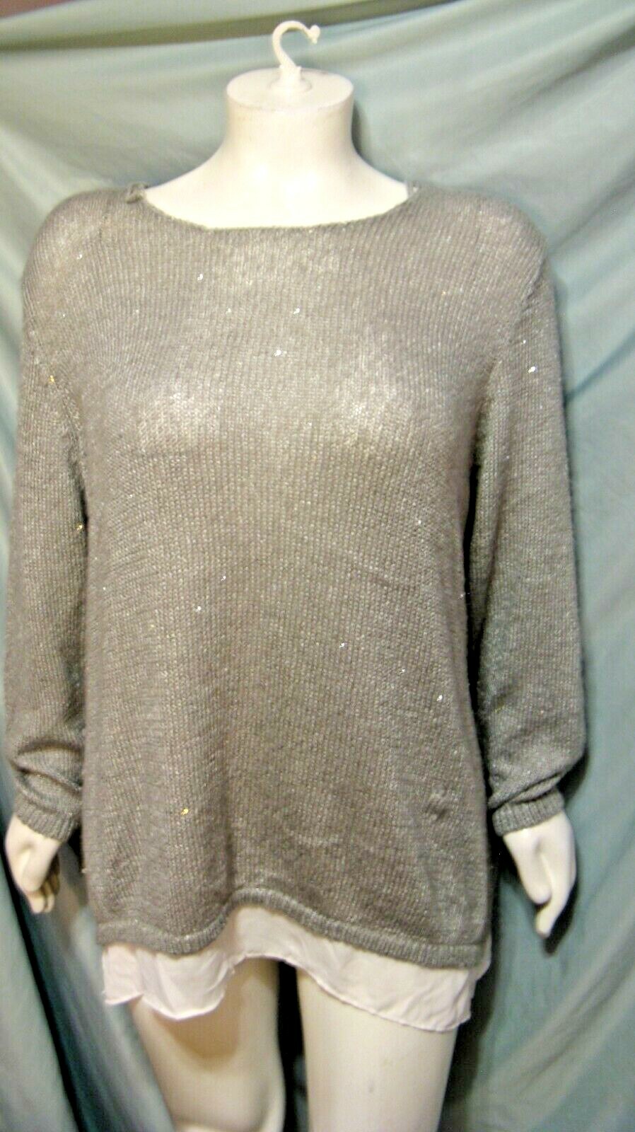 Size 1X C&A gray white at bottom sequin long sleeve sweater Chest 66″ X Len 30″