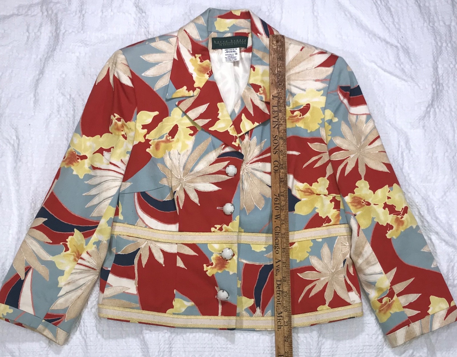 Harve Benard Womens Sz 10 Bight Spring Floral Print Cotton Stretch Blazer