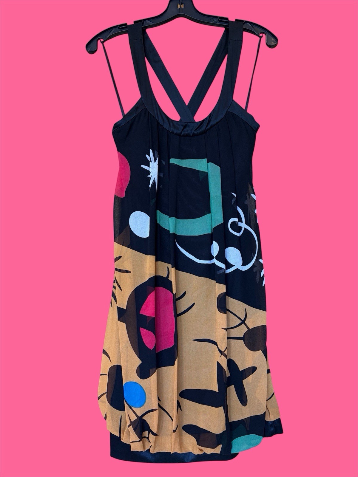 Vintage Sue Wong Silk Abstract Print Dress Miro Style Wearable Art