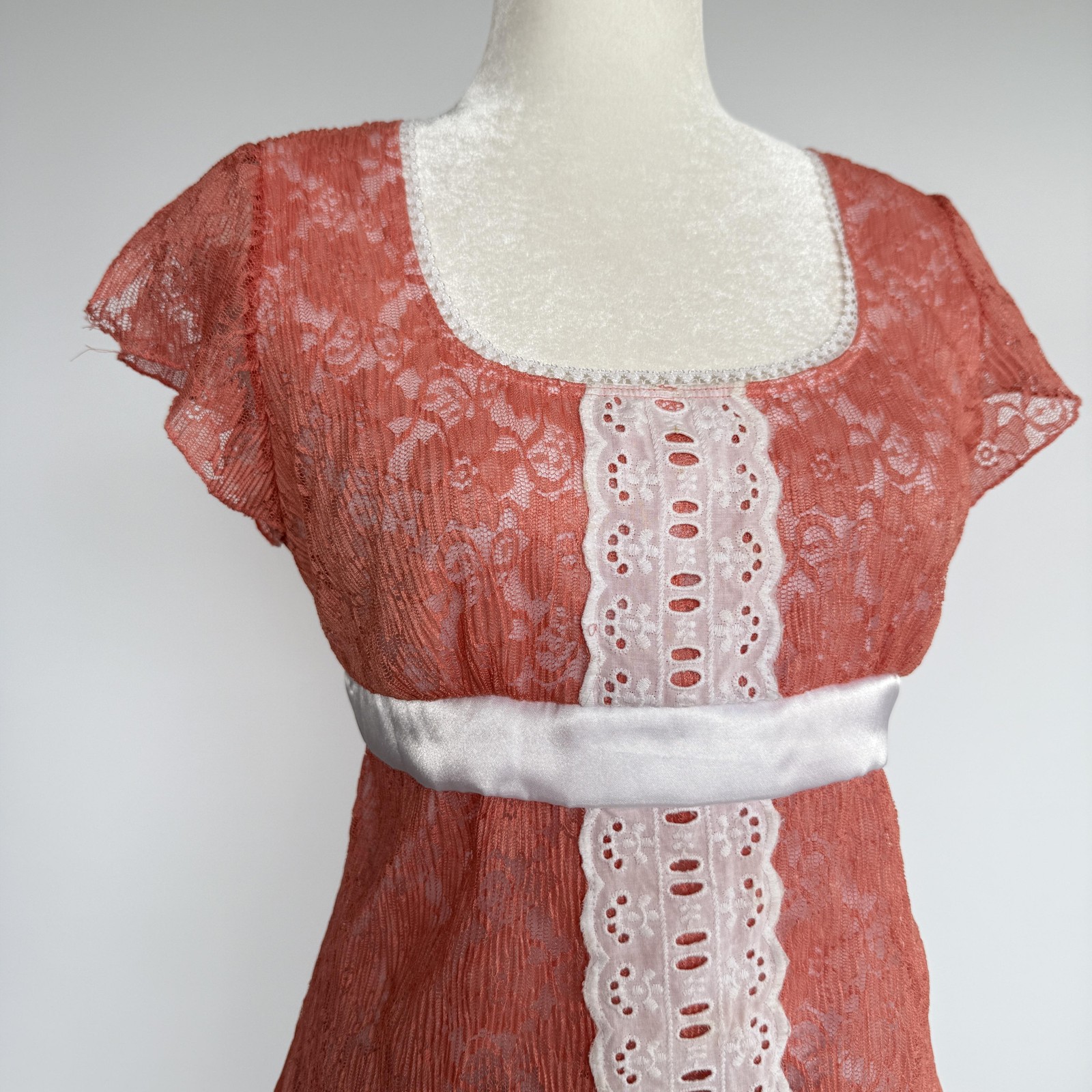 Vanity Tunic Blouse Womens M Pink Lace Square Neck Belted Flutter Sleeve Top