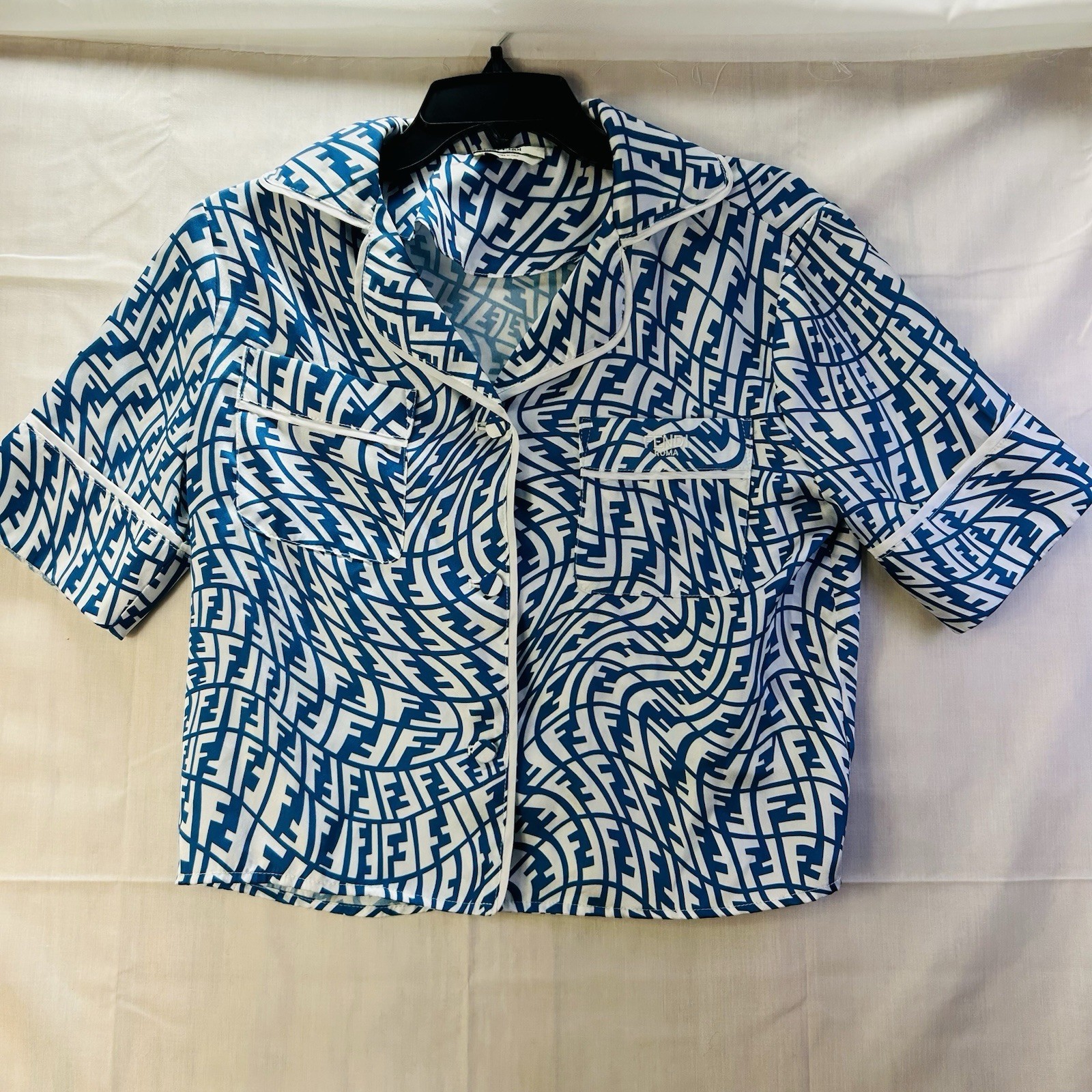 FENDI X SARAH COLEMAN FF VERTIGO SILK TWILL SHIRT Size 36 S/M