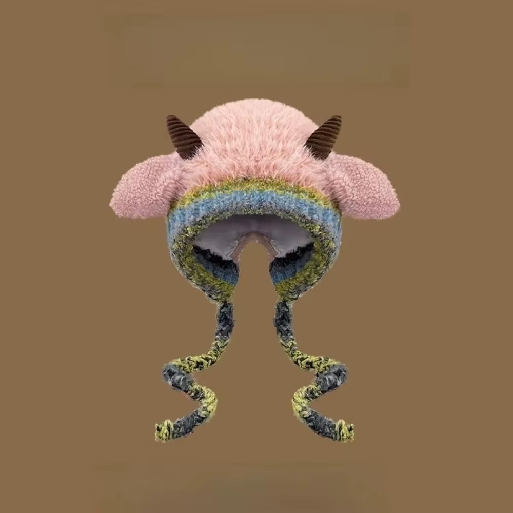 Cute Thick Plush Knitted Hat Girls Winter Warm Ear Protection Beanies Hat Women