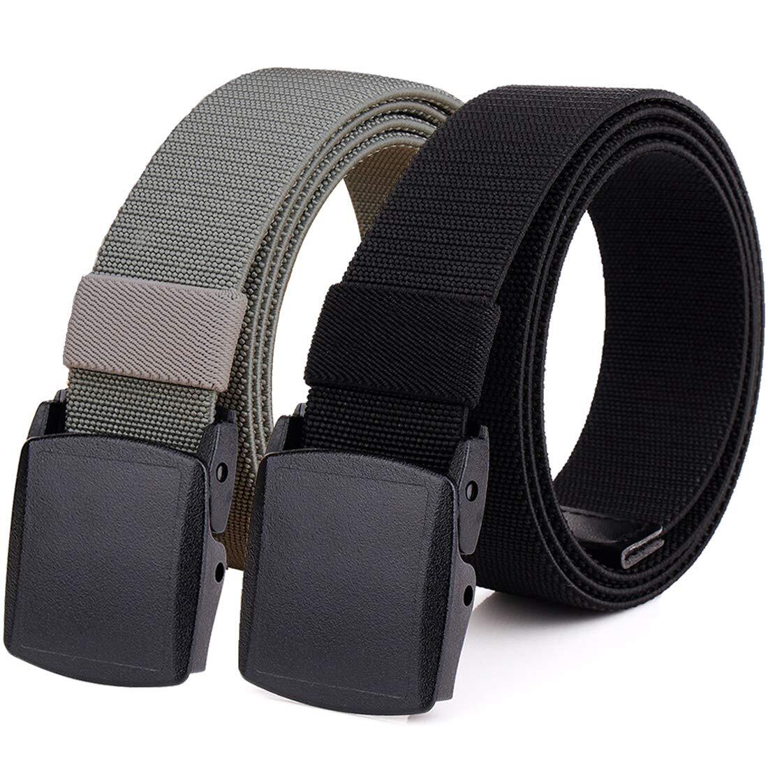 2-Pack Elastic Stretch Belt, Men’s All Size Metal Nylon Tactical Hiking Belt