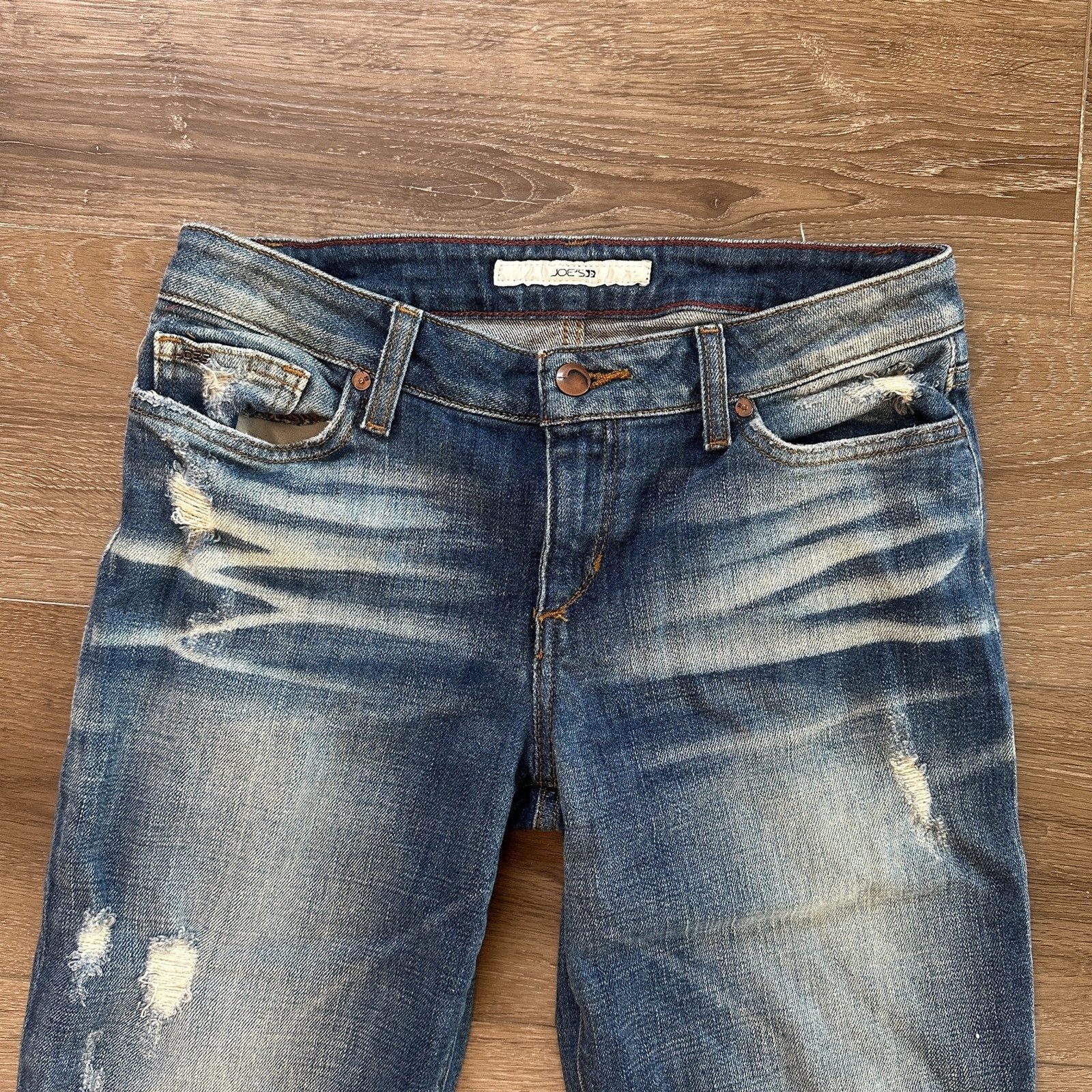 Distressed Raw Hem Bootcut Curvy Denim Jeans Phoebe Wash W28