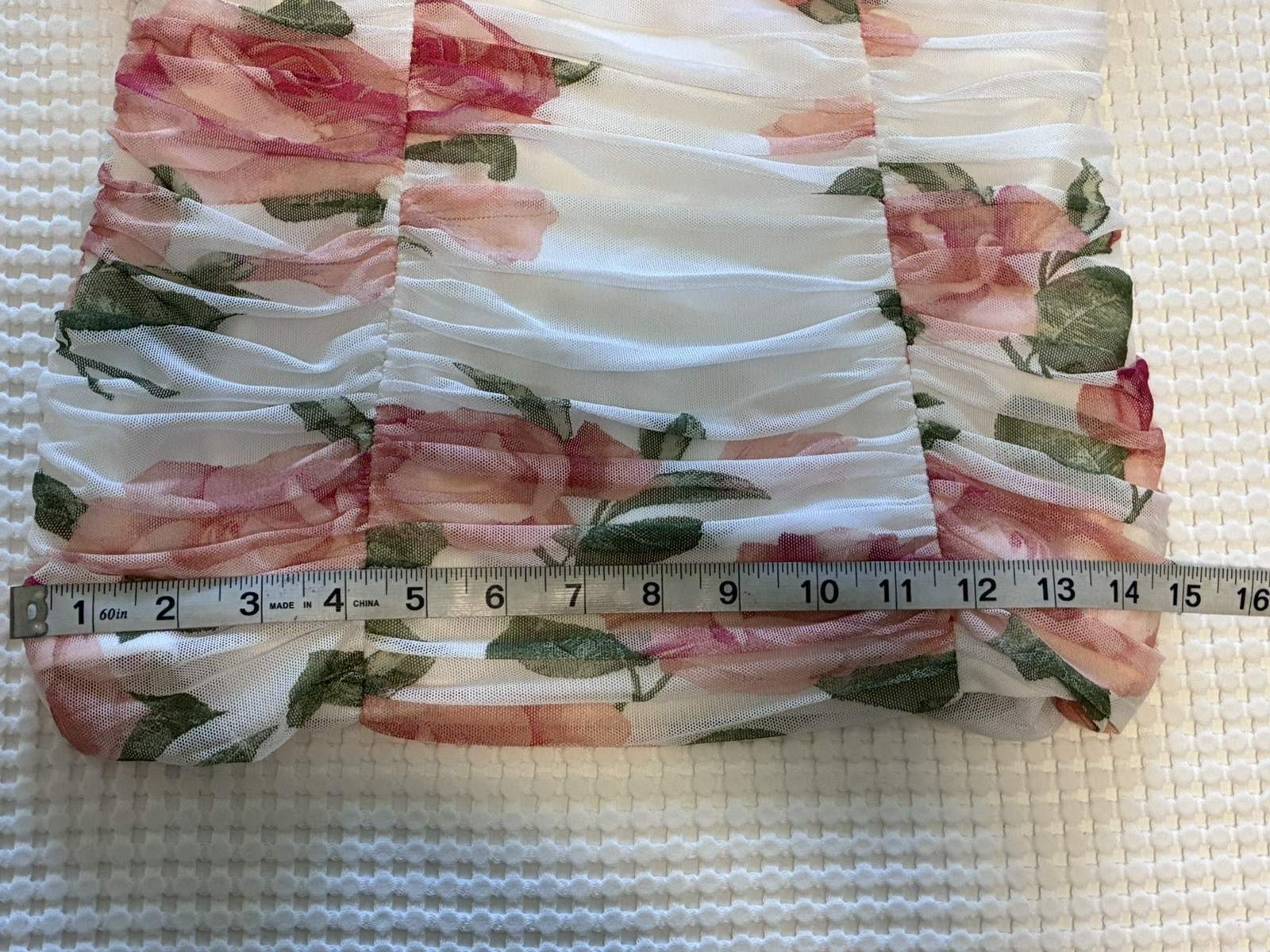 Venus Floral Mesh Ruched Sweetheart Neckline Top Pink Rose Sleeveless Blouse L