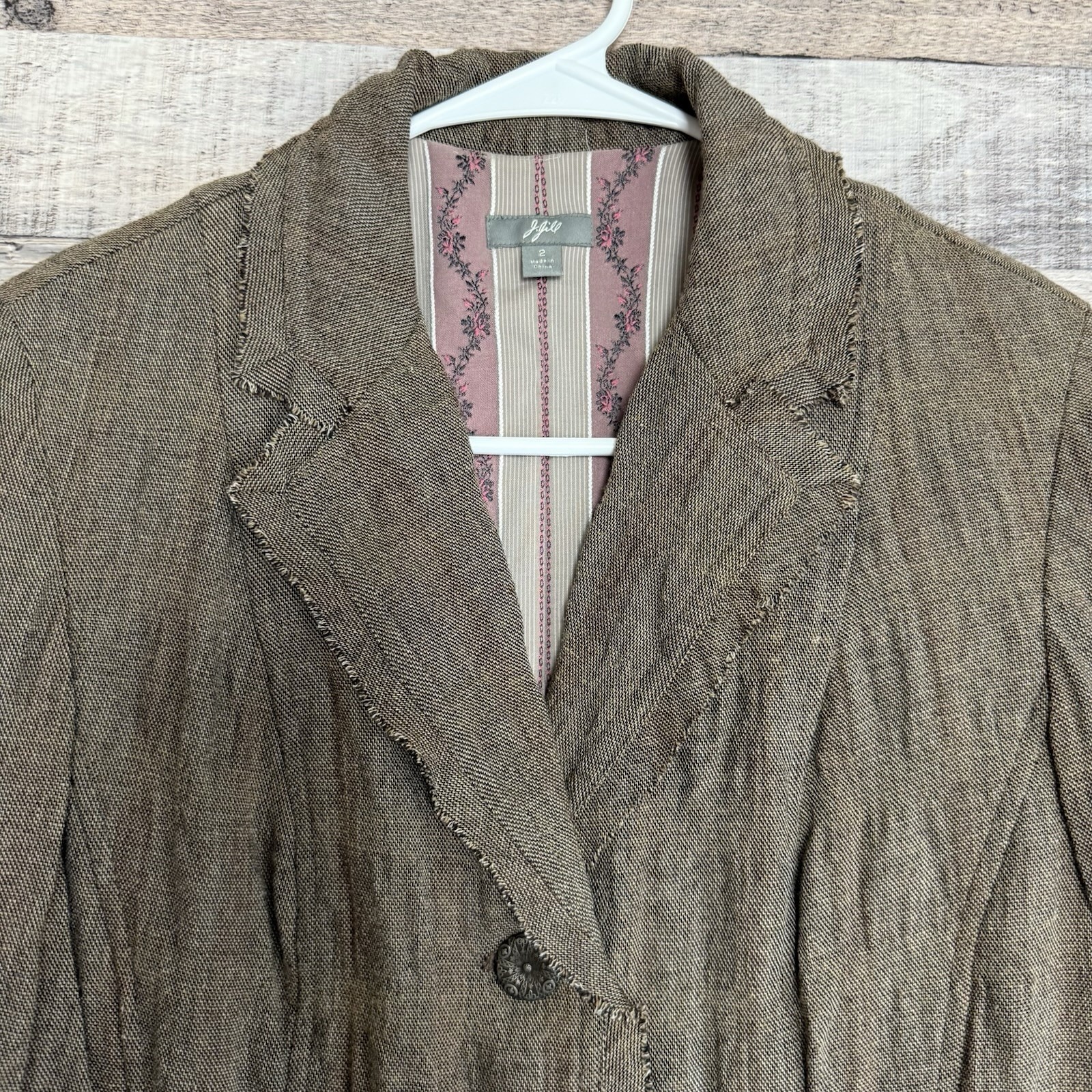 J. Jill Womens Raw Edge Notch Collar Rayon Wool Blazer Jacket Dark Shale 2