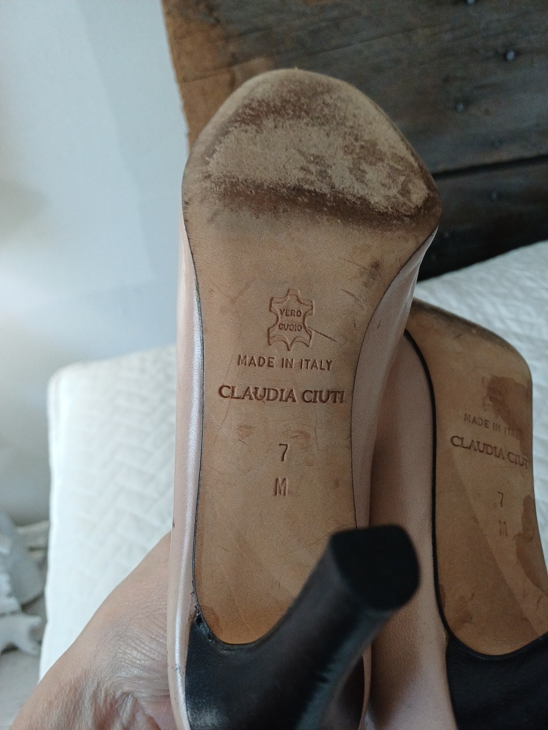 CLAUDIA CIUTI Black & Nude Pointed Toe Heels Pumps Size 7