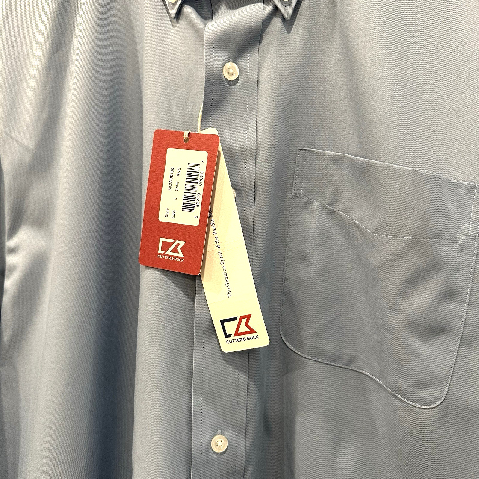 NEW Cutter & Buck Men’s Large Easy Care Blue Button Up Shirt Polyester Blend