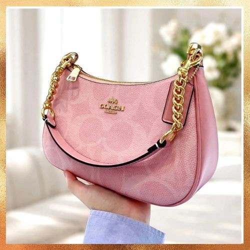 COACH x PEANUTS Teri Shoulder Bag Tan Brown Snoopy / Pink/ White