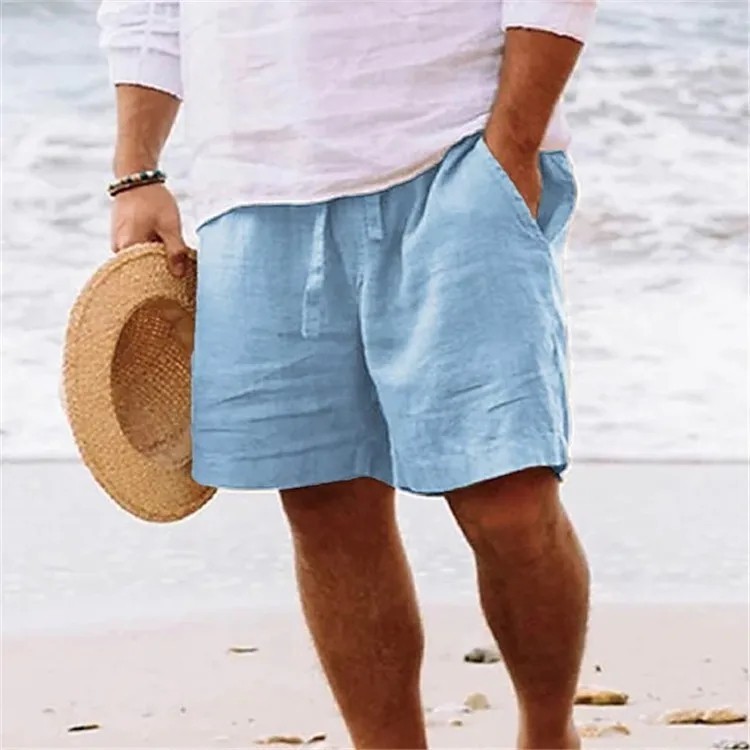 Men’s Cotton Linen Lightweight Gym Beach Shorts for Summer Casual Fit Pants