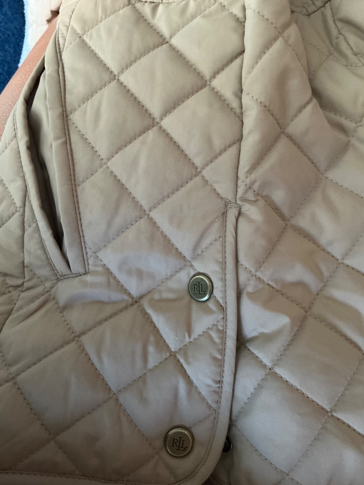 Lauren Ralph Lauren Crest Patch Quilted Jacket Birch Tan Beige Sz M wmns NWT