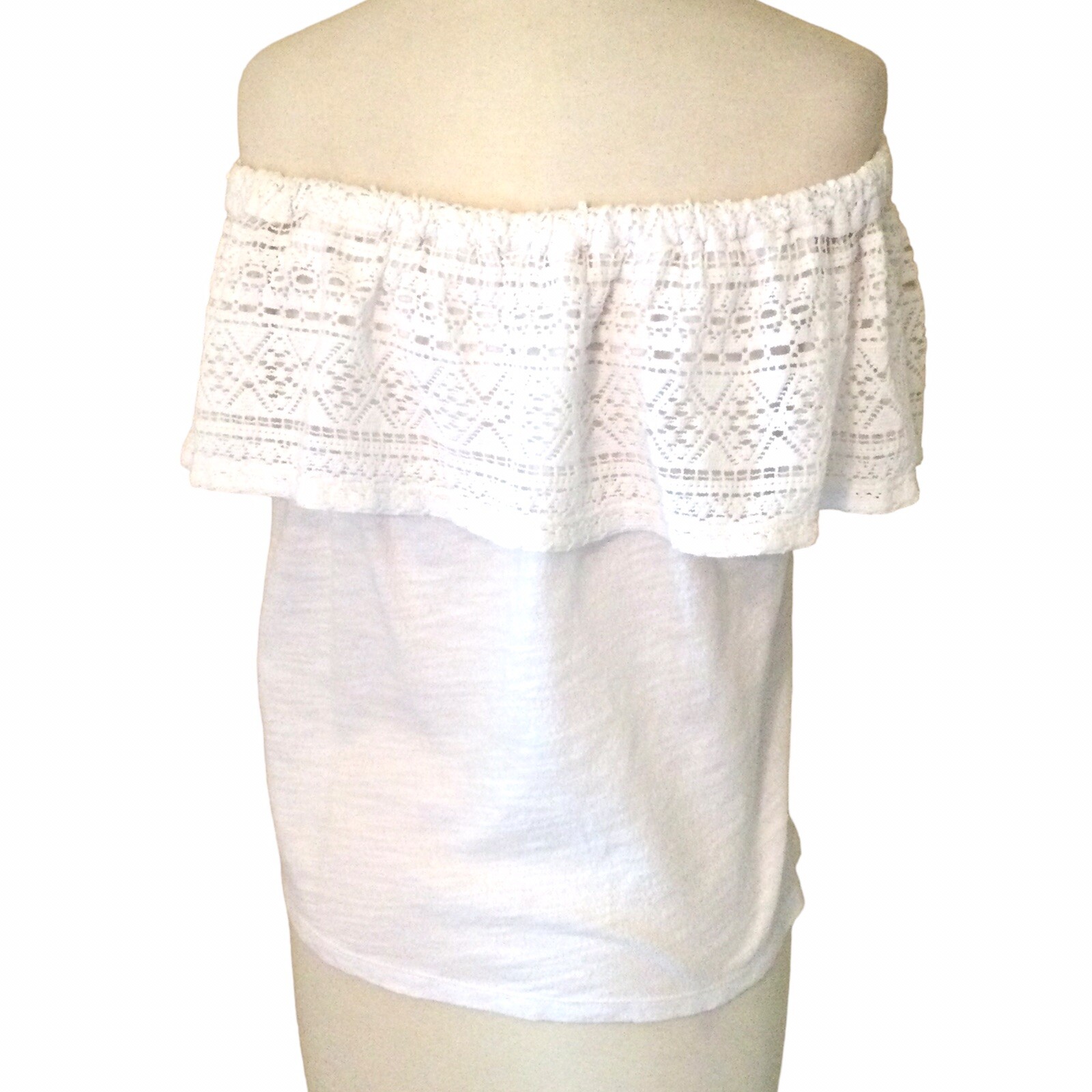 Lucky Brand White Lace Crochet Ruffle Off the Shoulder Top S