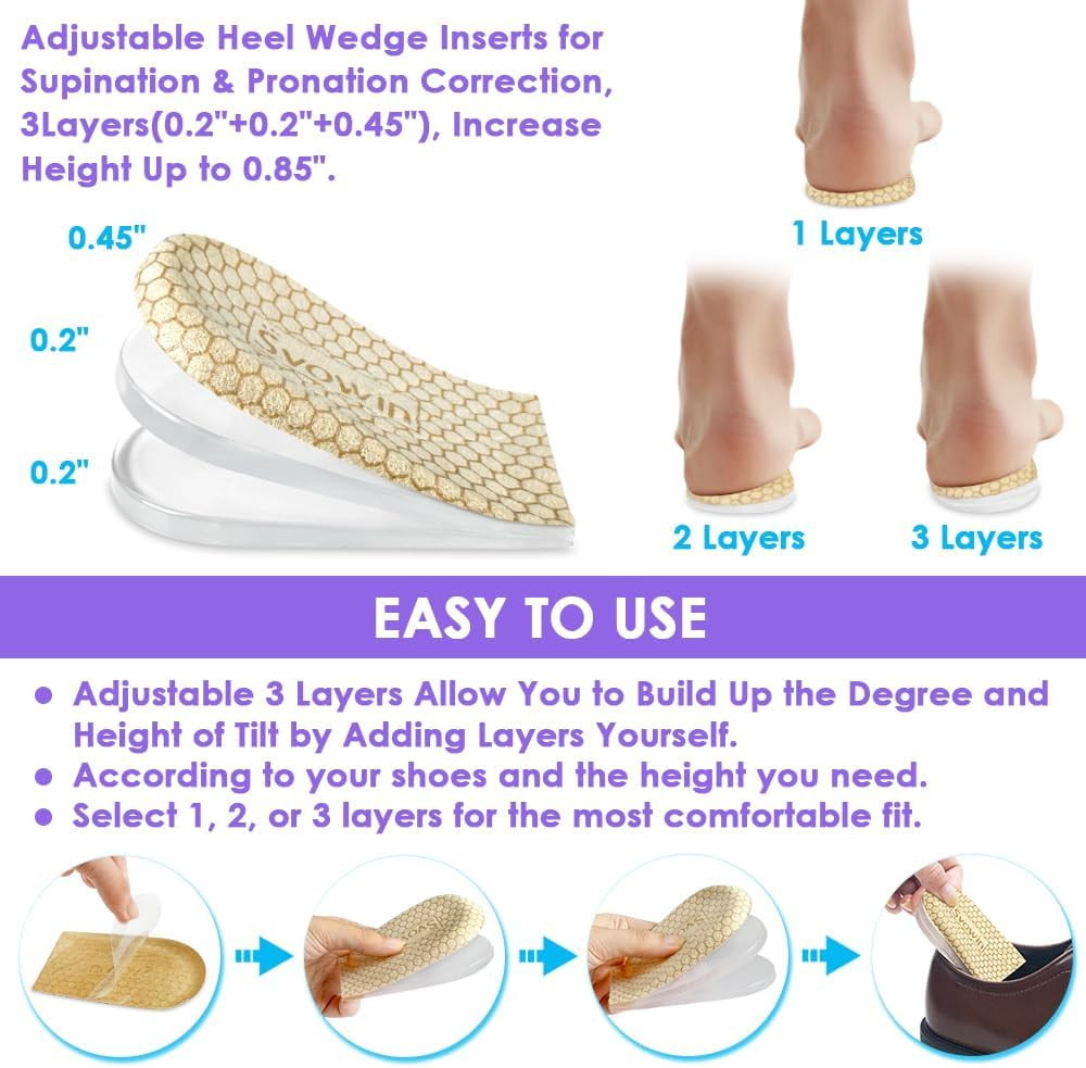 3 Layers Adjustable Supination Overpronation Insoles, Anti-Slip Medial Lateral H