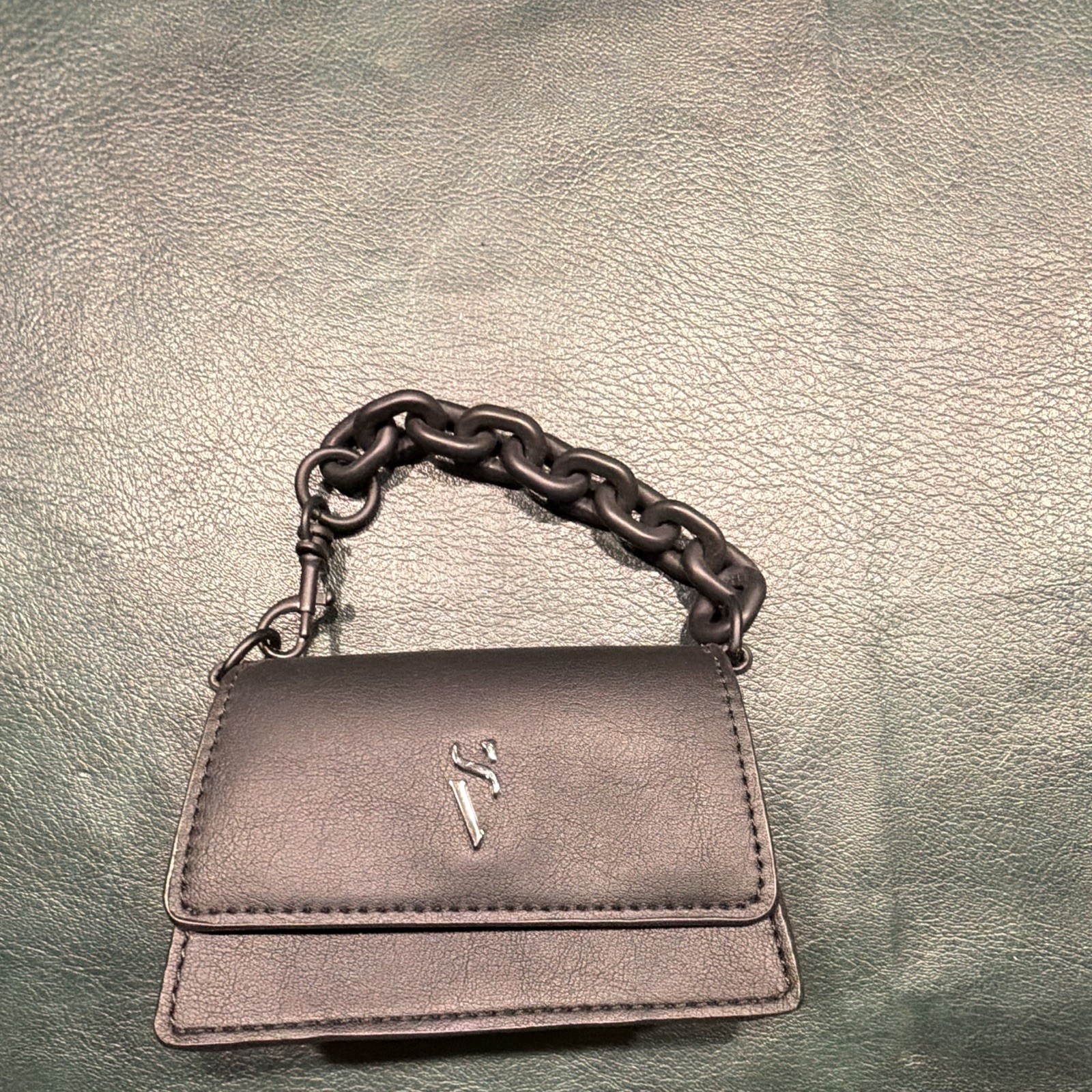 Black Solid Women’s Wallet Chain Strap Logo Accent Clear ID Window Card Holder