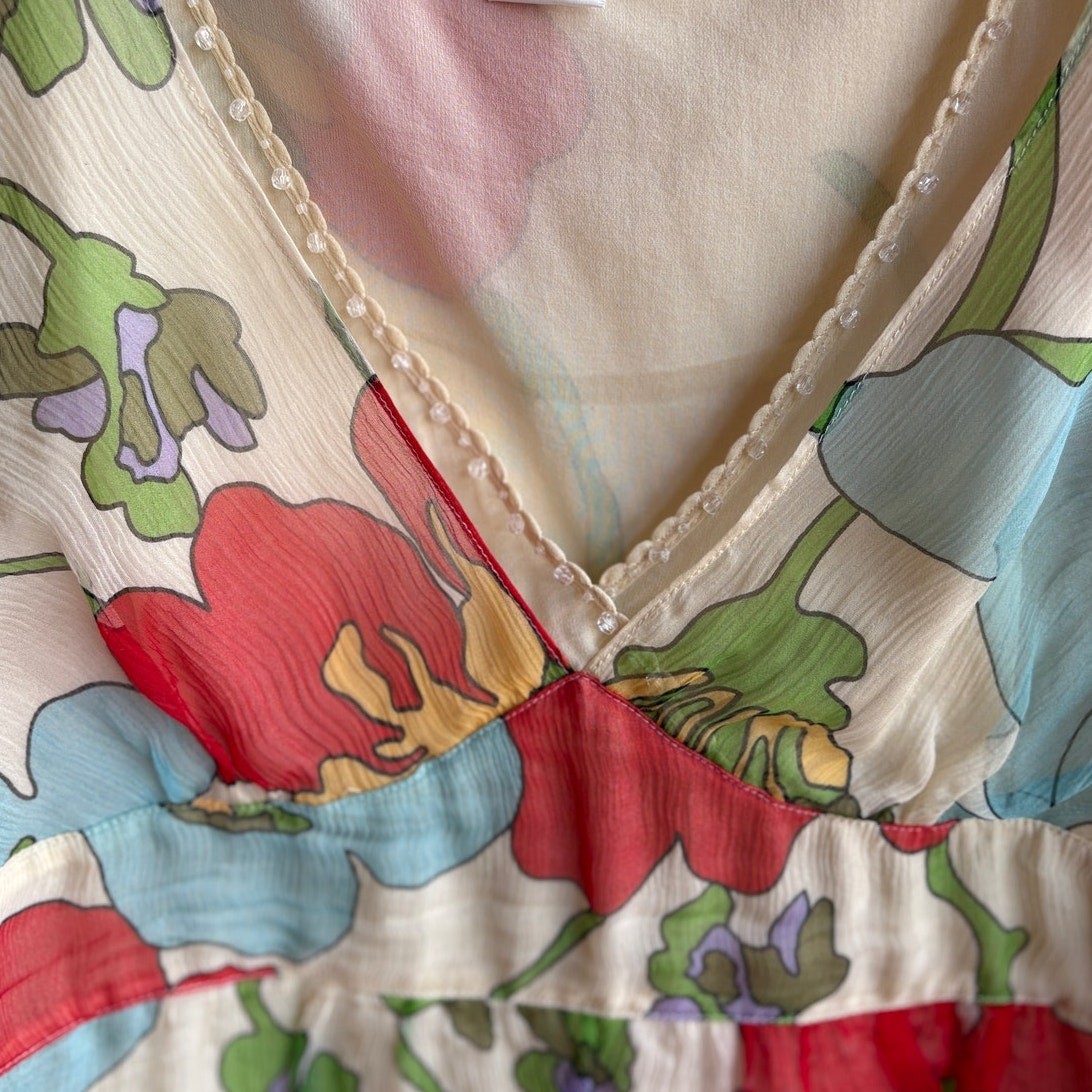Cynthia Steffe Y2K All Silk Floral Fairycore Blouse with Mod Print size 14