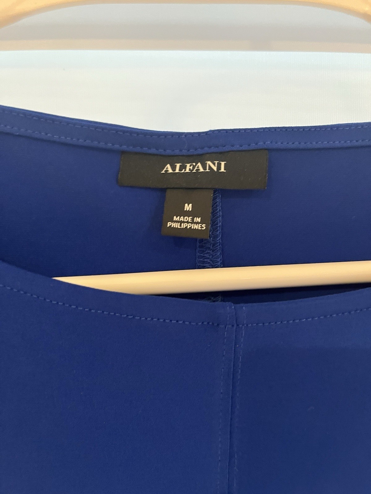 Alfani Women’s M Blouse Pullover Round Neck 3/4 Sleeve Solid Blue Regular