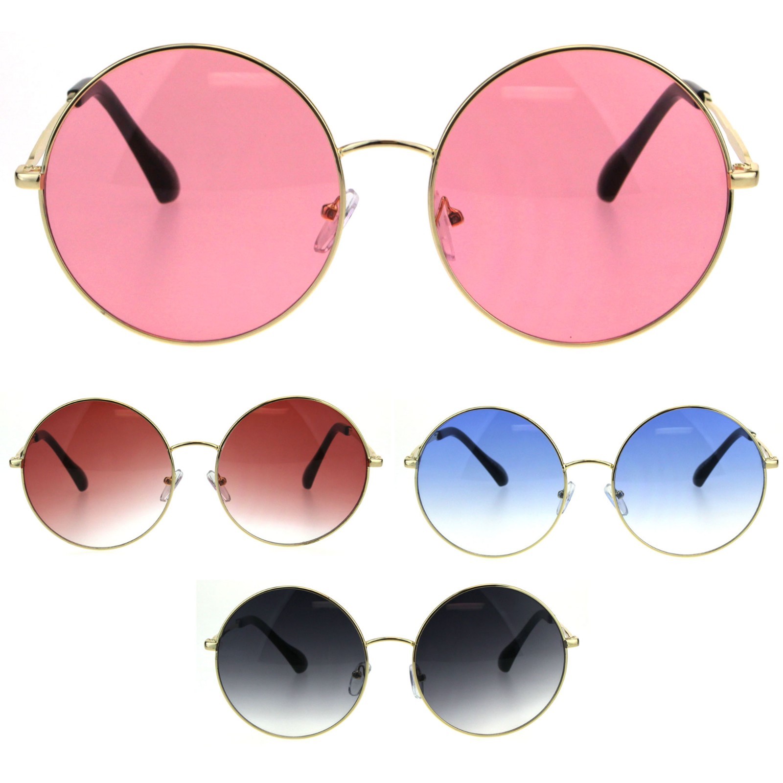 Round Circle Lens Hippie Groovy Metal Rim Retro Sunglasses