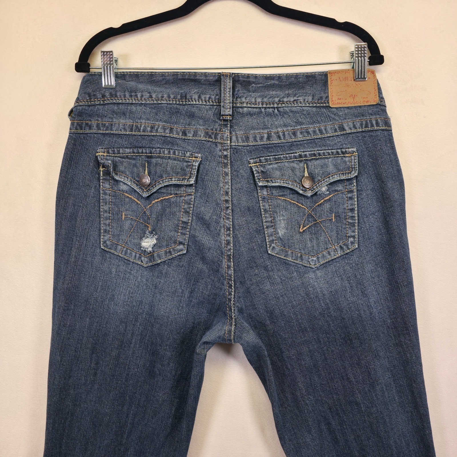 Amethyst Jeans Womens 16 Distressed Y2K Low Rise Flared Denim Bootcut