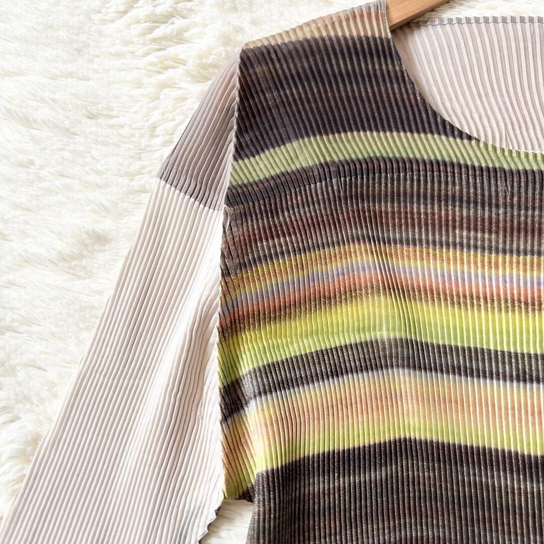 M.&KYOKO Pleated Beige Multi Knee Length 3/4 Sleeve Dress FreeSize Auth