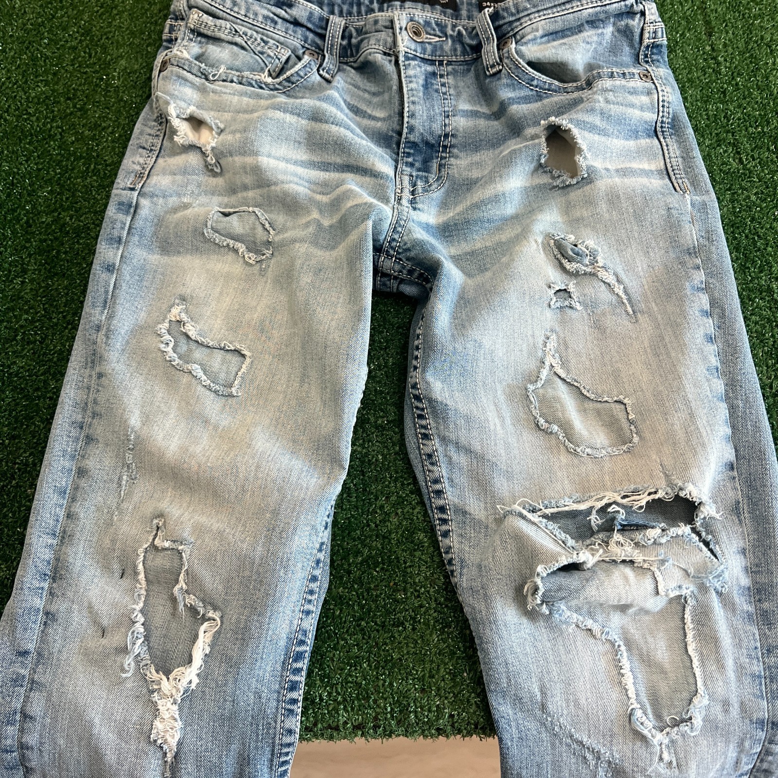 BKE Jake Straight Leg Distressed Stretch Mens 32×31″ Jeans Blue Ripped Slim