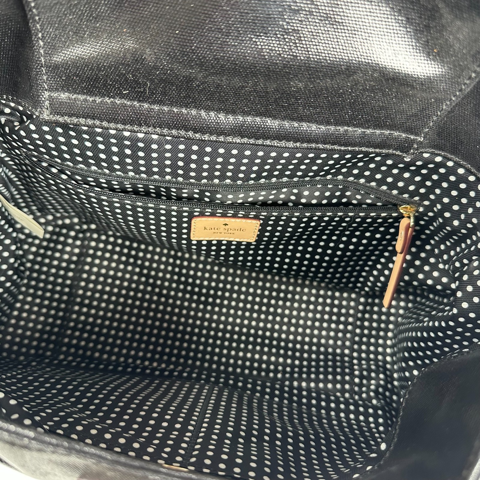 KATE SPADE FULTON TREESH STREET HANDBAG BLACK COATED CANVAS AND LEATHER SATCHEL
