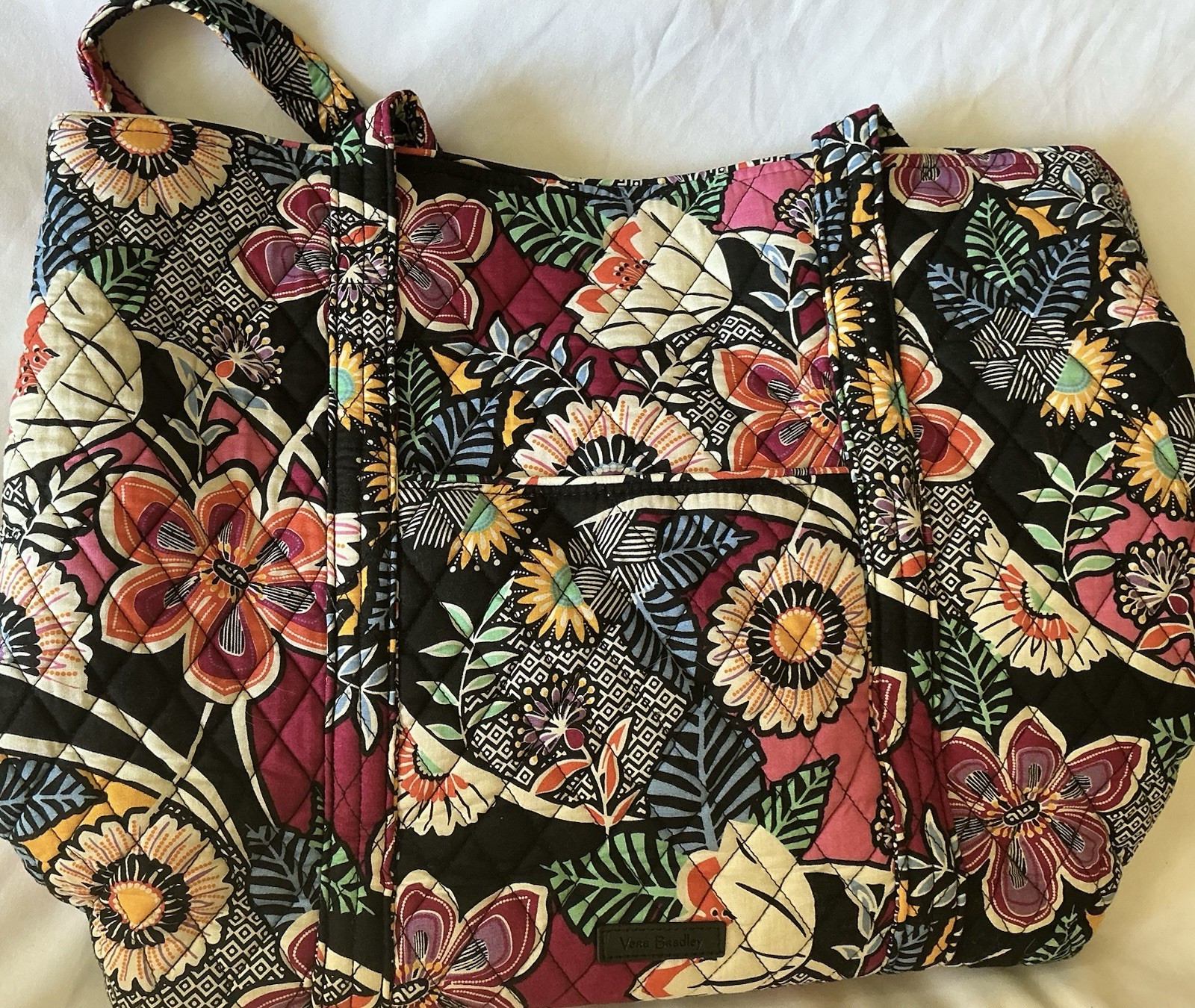 Vera Bradley Multicolor Floral Tote Bag, Quilted/Puffer, Zip, Double Handles