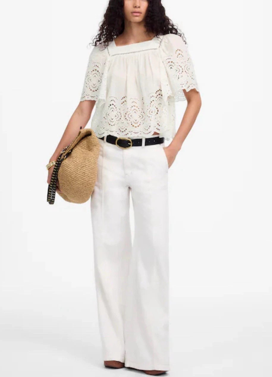 Madewell White Eyelet Flutter Sleeve Top S NWT