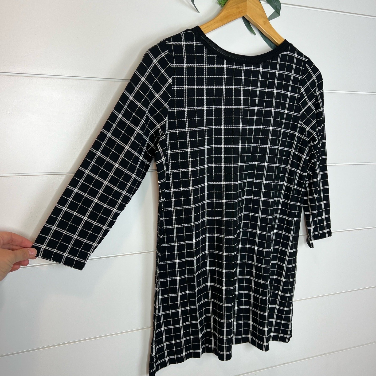 J. Jill Wearever Black White Grid V-Neck 3/4 Sleeve Tunic Top XS NWT 165311