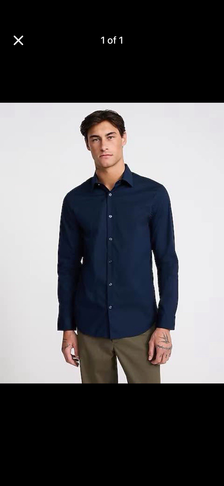 Calvin Klein Collection Solid Blue Cotton Button-Up Shirt Men’s slim fit+ strech