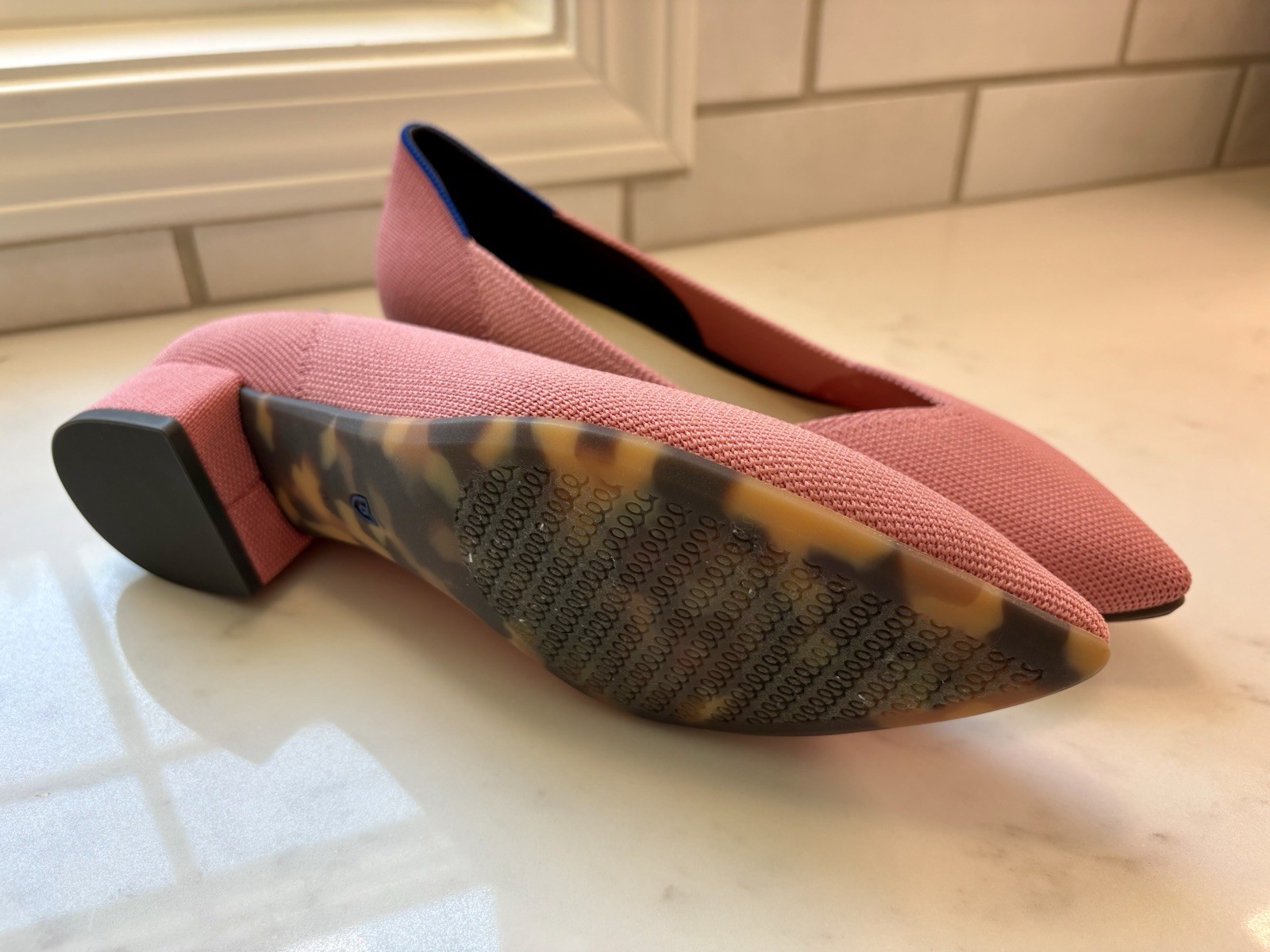 NWOT Rothy’s The High Point Shoe In Tulip Pink, Textured Knit, Block Heel, 9
