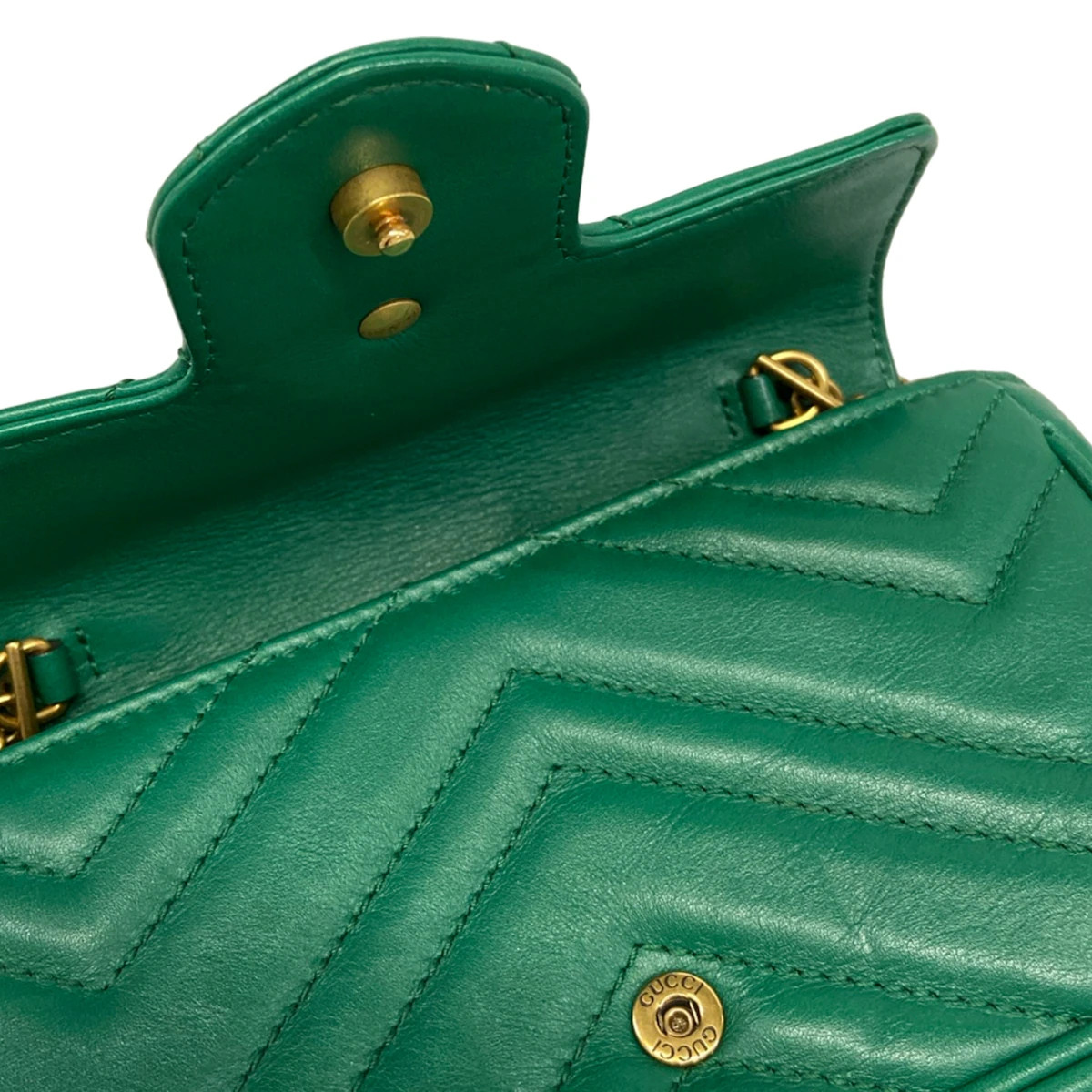 GUCCI GG Marmont Quilted Leather Super Mini Bag 476433 Green Leather