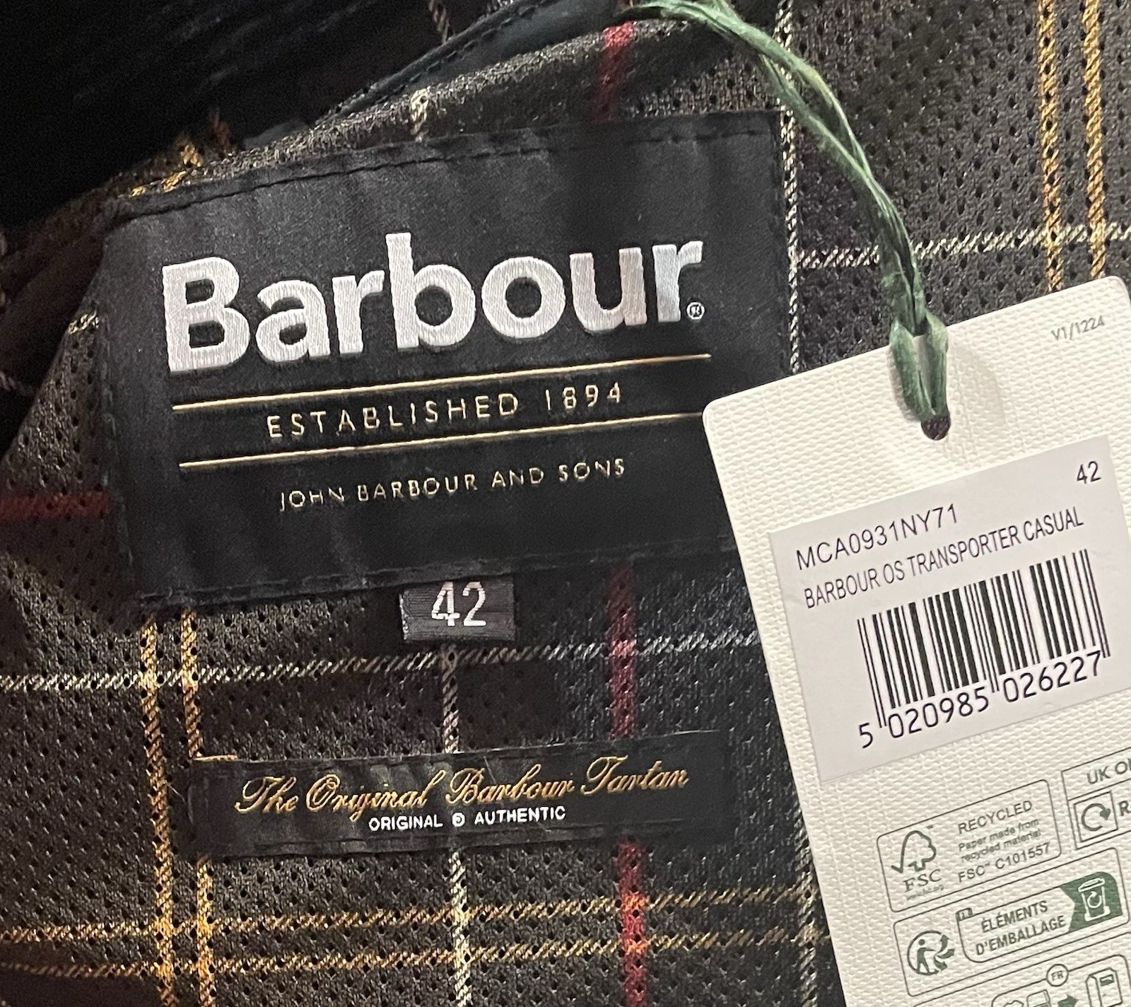 BARBOUR SiZE 42 = L/XL OS TRANSPORTER CASUAL JACKET NAVY BLUE NEW NWT $400.00