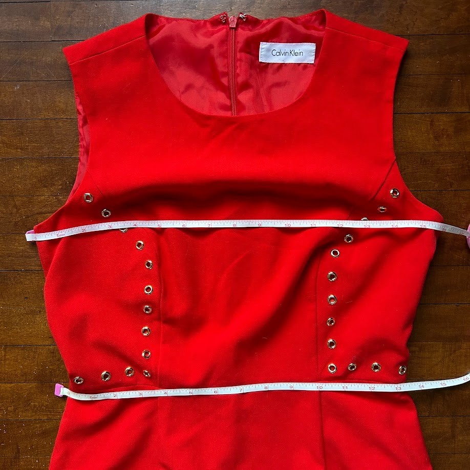 Calvin Klein Womens 4 Sheath Dress Red Gold Grommet Sleeveless Business Casual