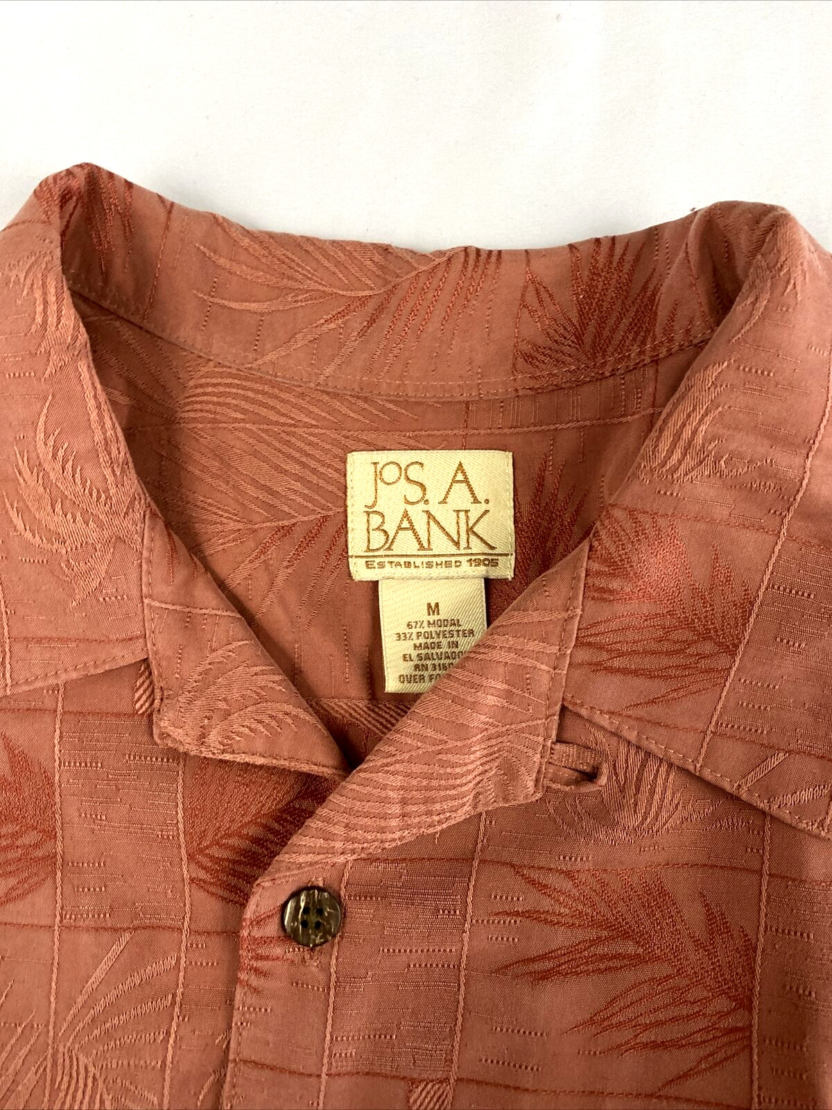 Mens Jos A Bank Modal Poly Blend Floral Short Sleeve Camp Shirt Sz M Red