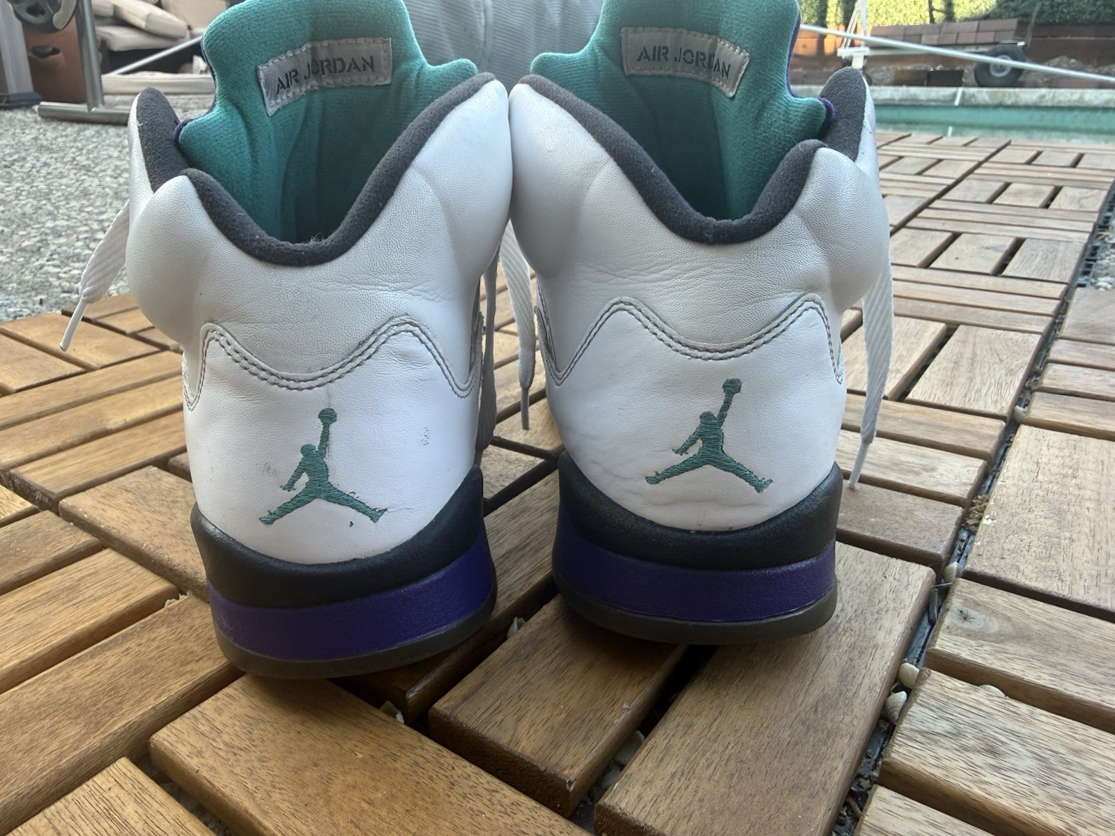 Nike Air Jordan 5 Retro Grape 2013 White New Emerald Grape Ice Blue Size 9.5