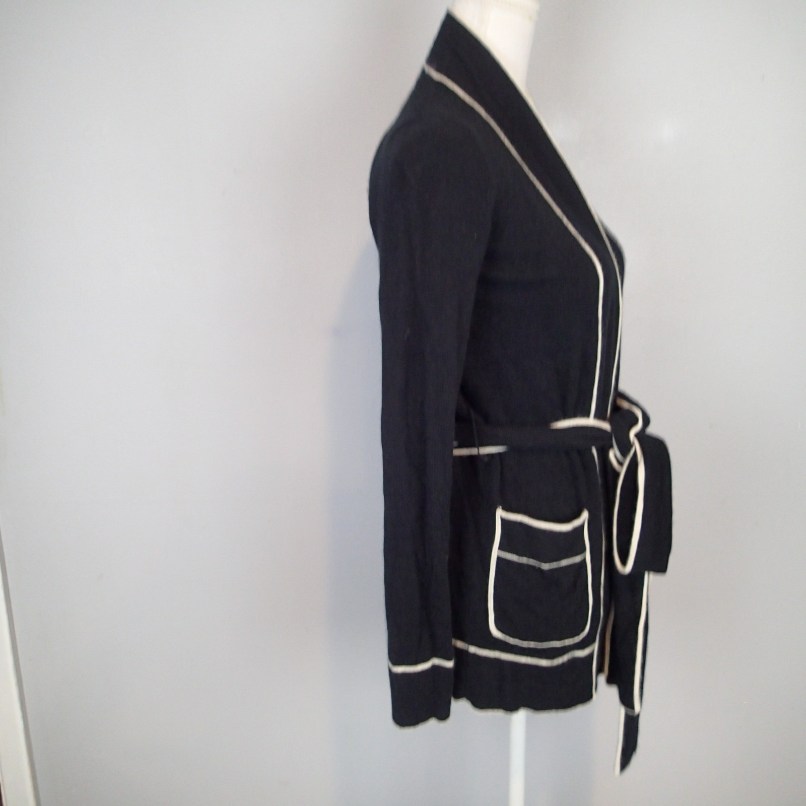 Madeleine Thompson black Cashmere Cardigan Long Sleeve sz S sweater belt pockets