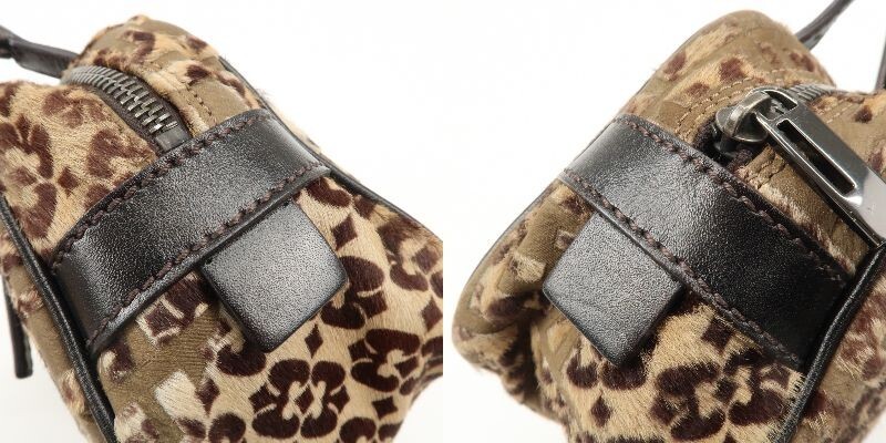 FENDI FF Mini Boston Bag Hand Bag 8BN004 Unborn Calf Leather Auth Used