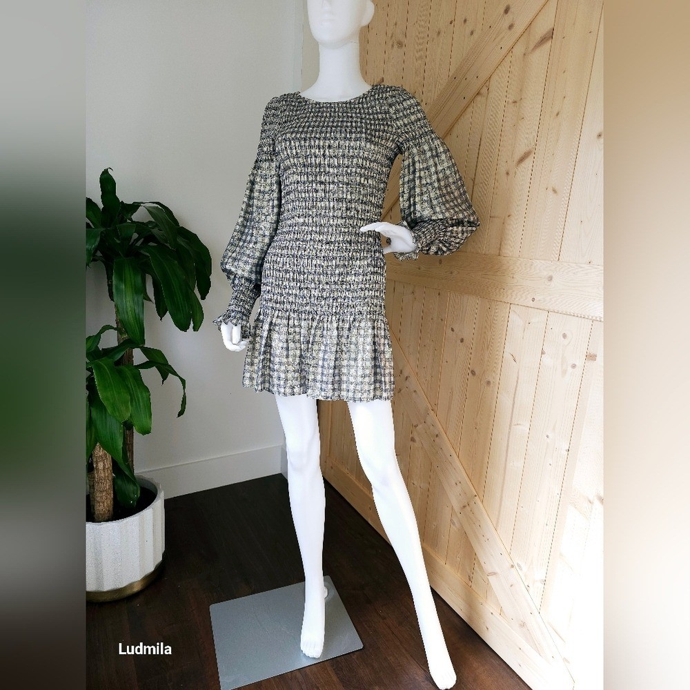LoveShackFancy Size S Women’s Sparkly Checkered Print Mini Dress