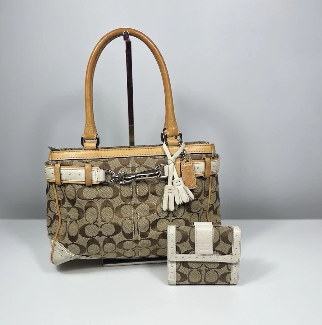 Coach Vintage Hampton Tassel Satchel 1447 Jacquard Canvas Leather COA & Wallet