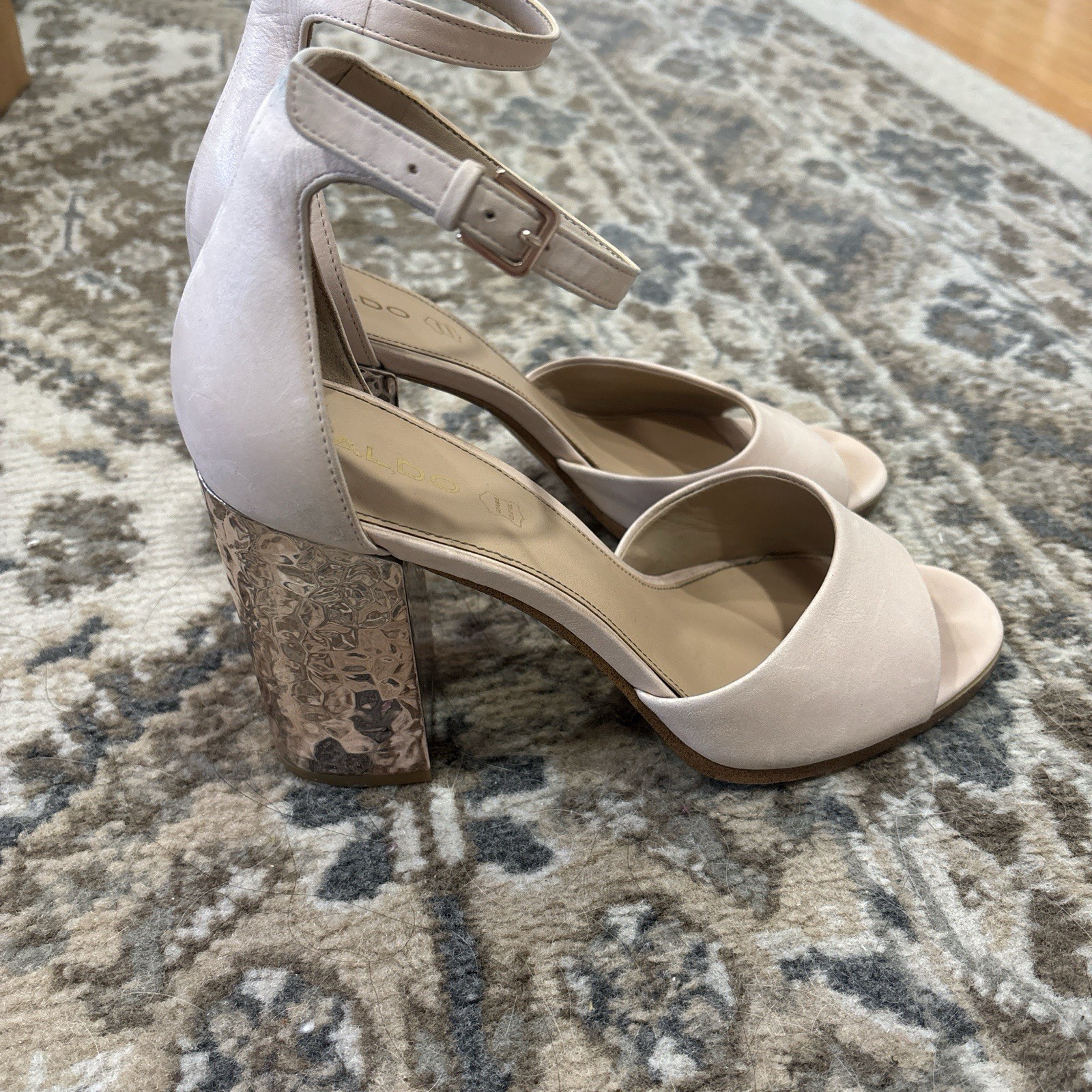 ALDO Women’s Beige Faux Leather Open Toe Ankle Strap Buckle Heels Size 10