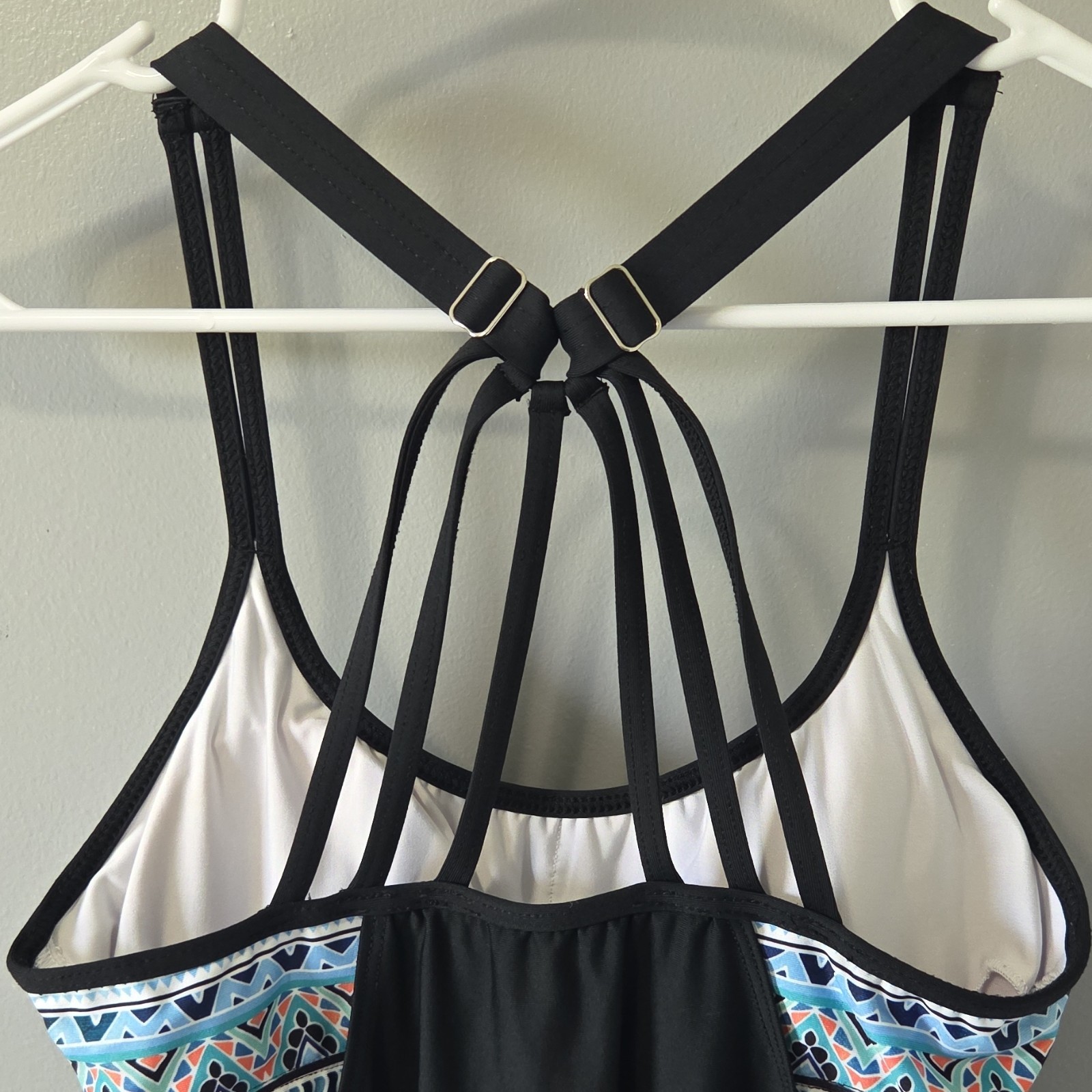 Next Black Geo Racerback Blouson Double-up Tankini Top Adjustable Straps 32B/C