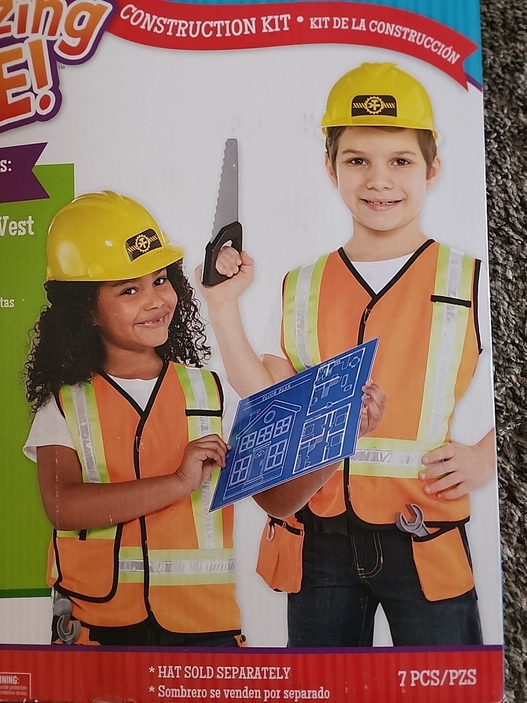 Amazing Me! Construction Worker Kit Orange Vest Career Fancy Dress Child Costume