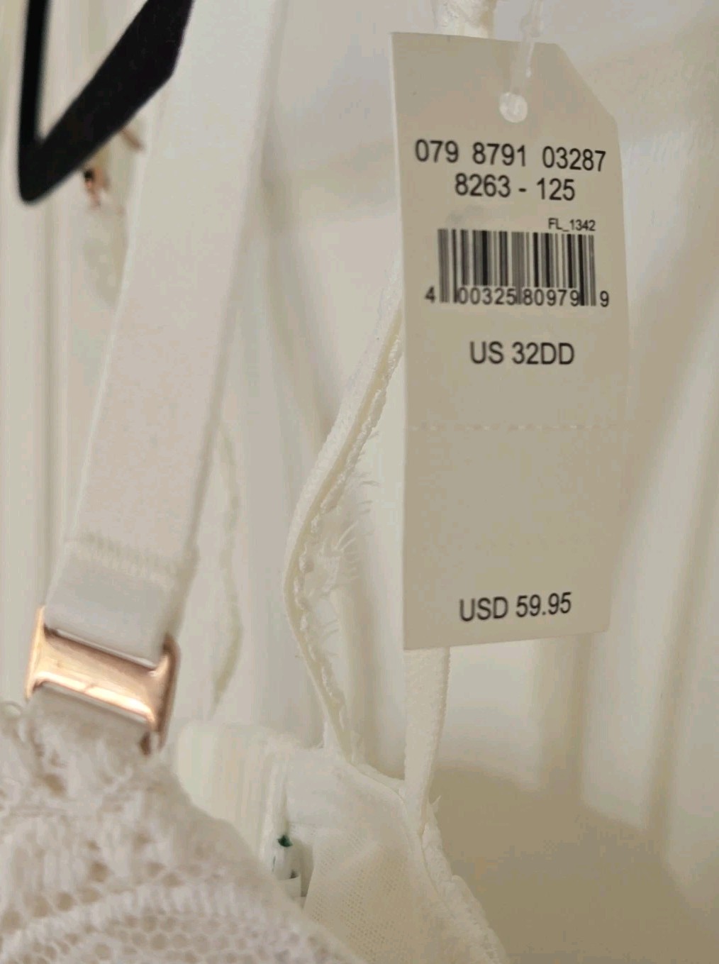 Aerie Real Power Balconette Lightly Lined Eyelash Lace Bra 32DD Off-White Cream