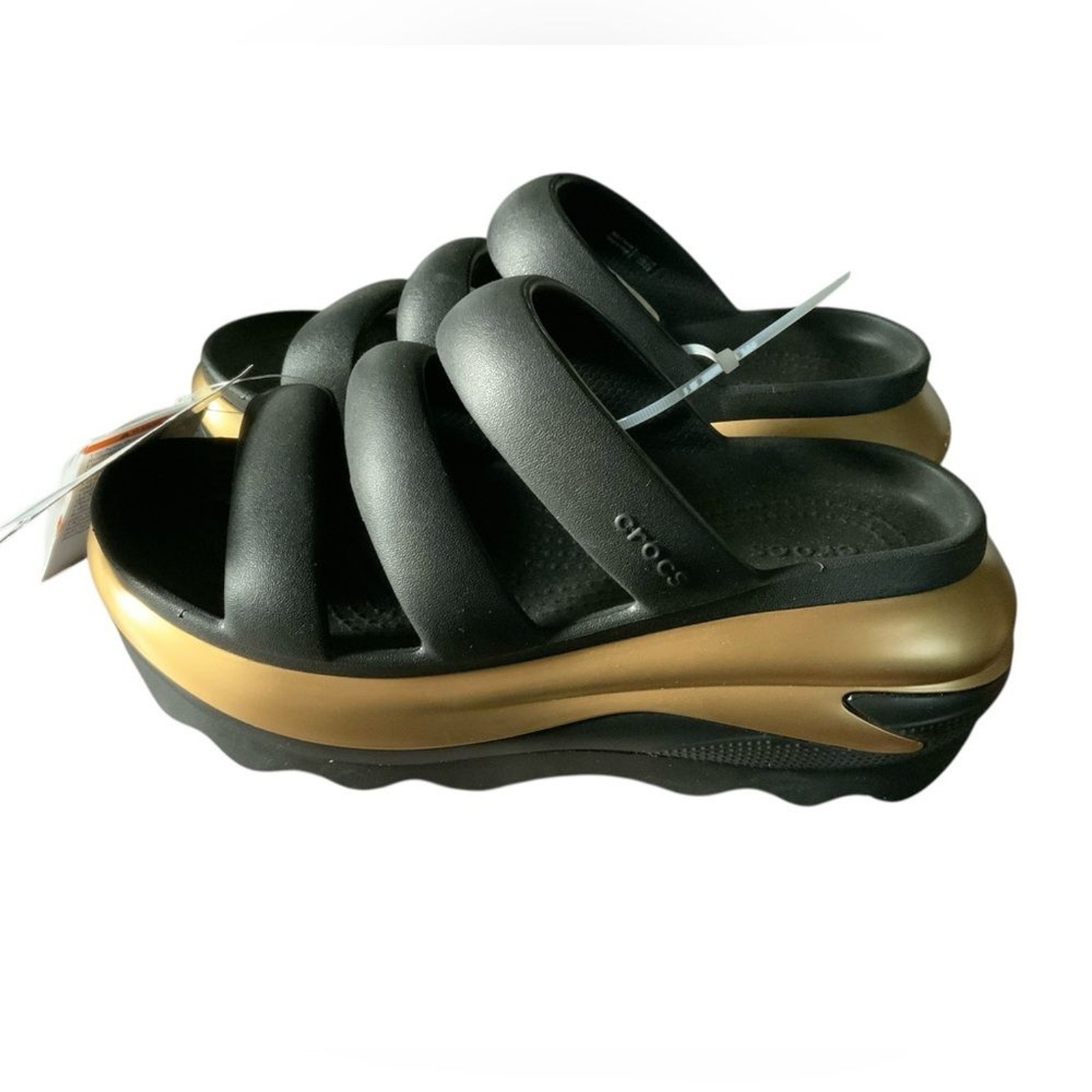 NWT Crocs Mega Crush Triple Strap Size W9/M7 Black & Gold