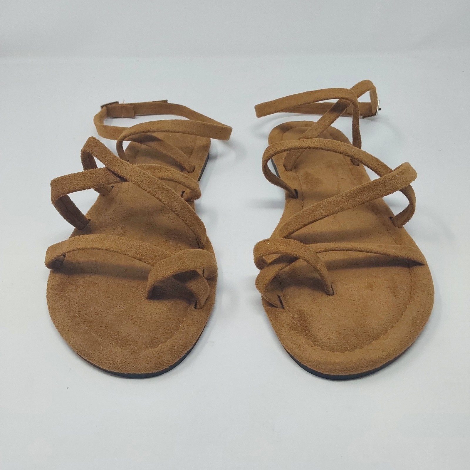 Womens Gladiator Sandals Brown Faux Suede Strappy Flat Sandals US 8 NWT